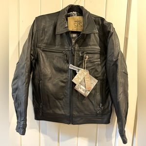 STS Ranchwear Turnback Black Leather Jacket Women’s Size M Medium Full Grain